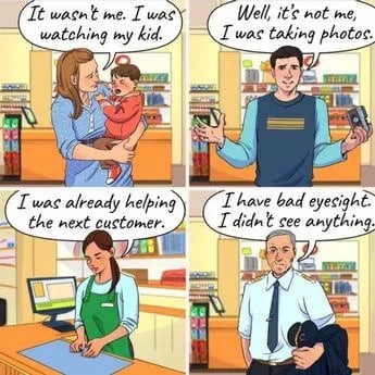 Den flygtige tyv: Kun en genial detektiv kan finde ud af, hvem der stjal pungen på billedet.